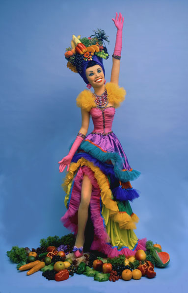 Right Carmen Miranda life size soft sculpture done for Fortunoff window 